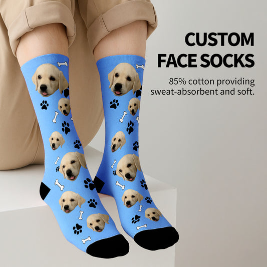 Custom Pet Face Socks - Personalized Photo Socks with Dog or Cat Face - Funny & Unique Gift for Pet Lovers / Christmas Stocking Stuffer G9W168