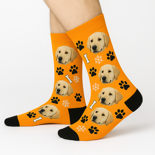 Custom Pet Face Socks - Personalized Photo Socks with Dog or Cat Face - Funny & Unique Gift for Pet Lovers / Christmas Stocking Stuffer G9W168