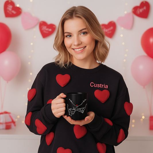 Valentine's Day Special: White&Black 3D Plush Heart Sweatshirt with Custom Name - Best Girlfriend Gift G9W168