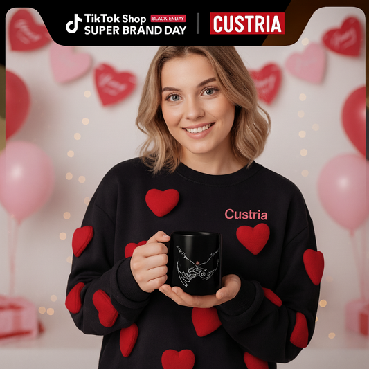 Valentine's Day Special: White&Black 3D Plush Heart Sweatshirt with Custom Name - Best Girlfriend Gift G9W168