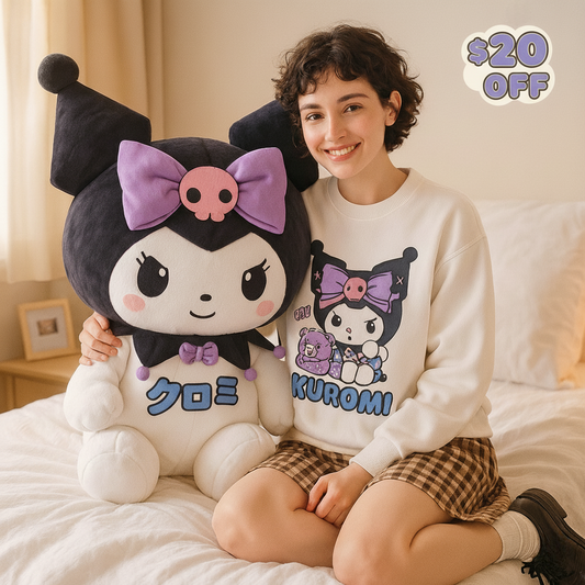Get $20 off Kawaii Kuromi & Purple Bear Graphic Crewneck Sweatshirt - Premium Cotton Unisex Hoodie G9W168